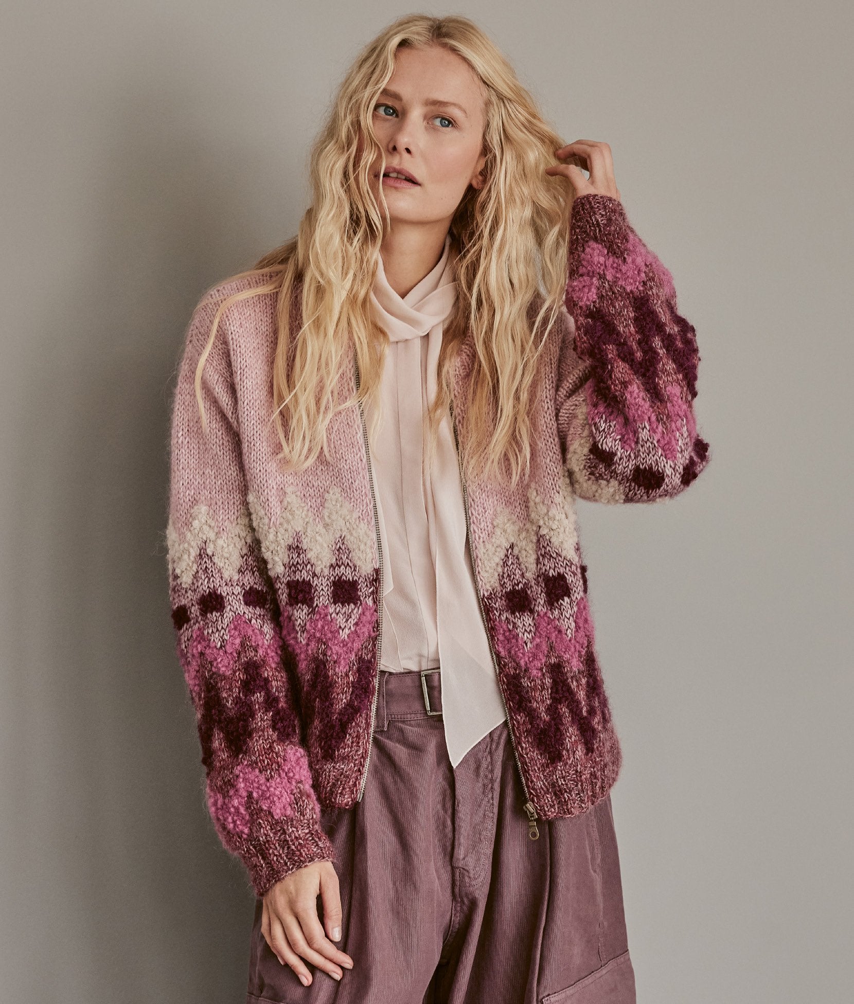 Jacquard-Jacke · Natural Alpaca Pelo, Silkhair & Orsetto