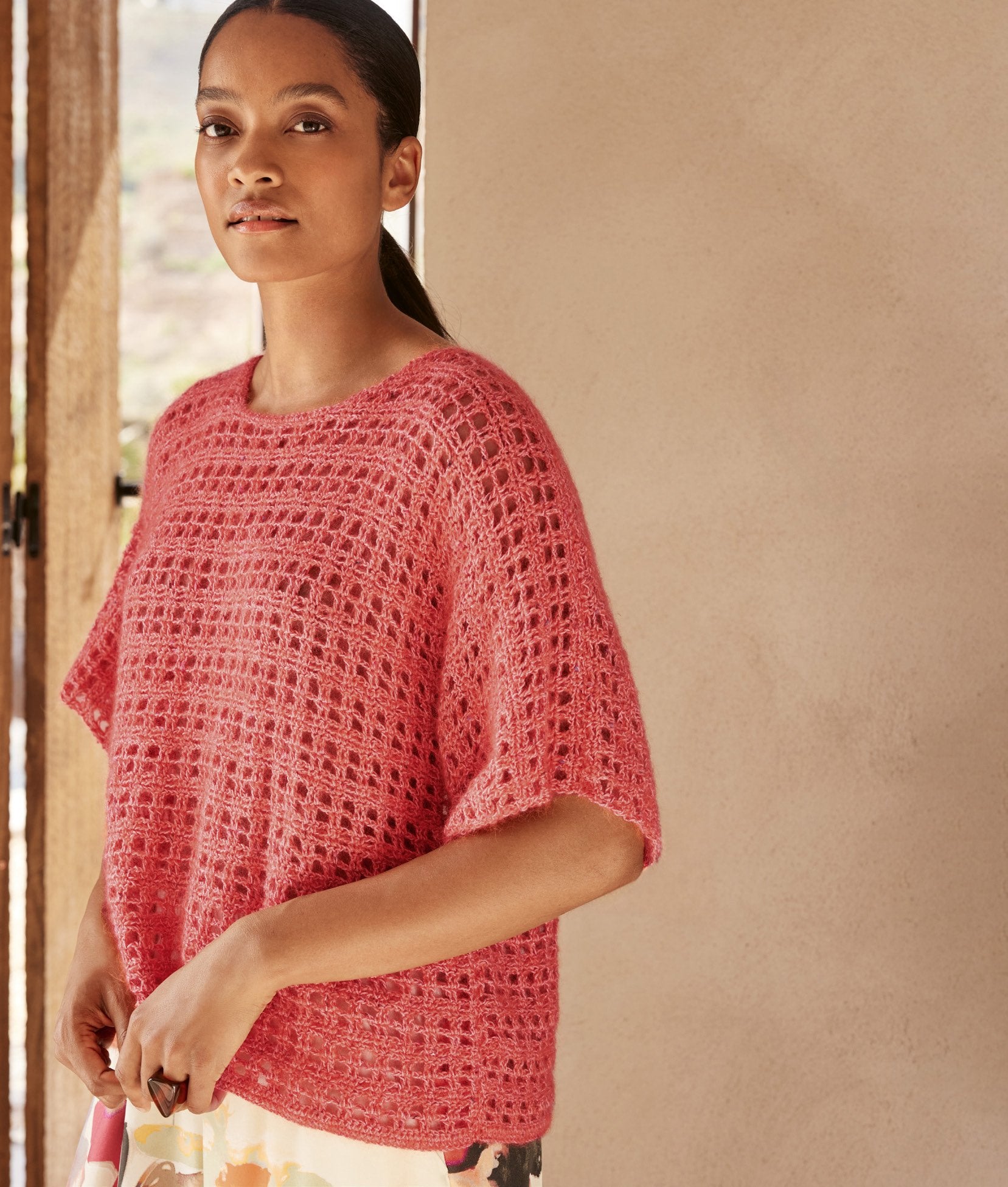 Häkelshirt · Natural Superkid Tweed & Filo Paillettes