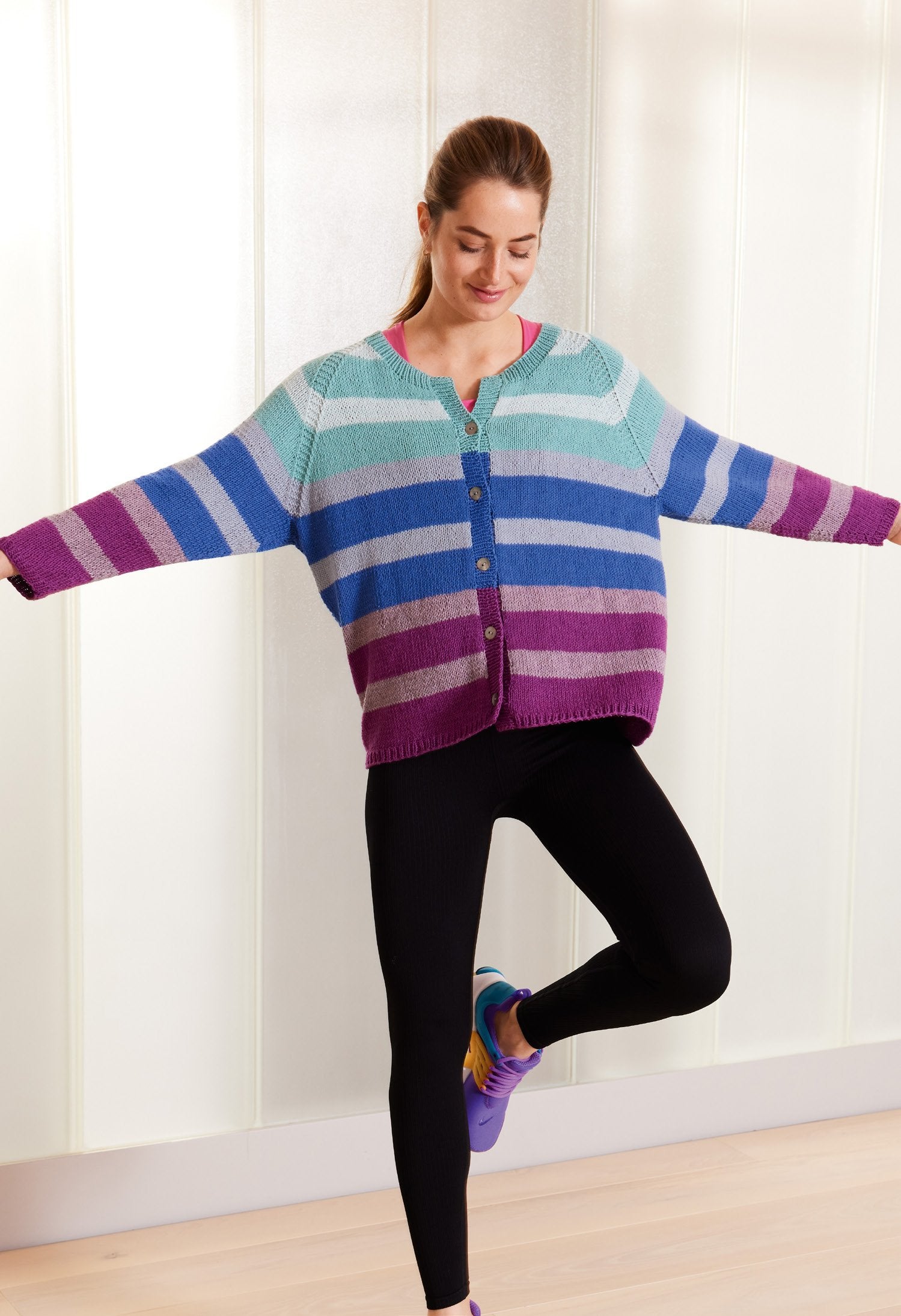 3/4 ARM CARDIGAN GLATT RECHTS MIT STREIFEN · BRIGITTE NO. 4