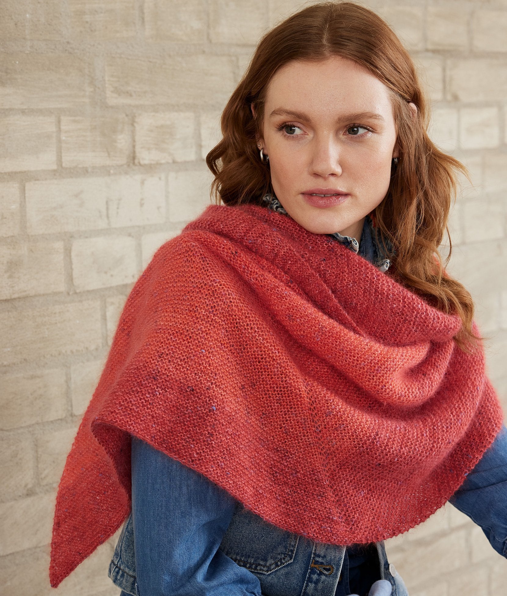 Asymmetrische Stola · Merino Lace Aquarell & Natural Superkid Tweed